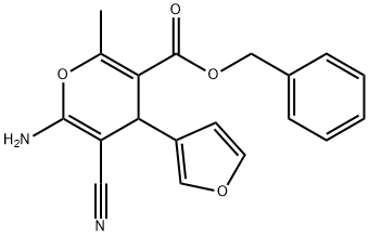 benzyl 6-amino-5-cyano-4-(3-furyl)-2-methyl-4H-pyran-3-carboxylate Struktur
