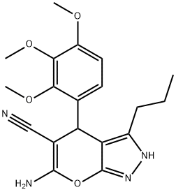 6-amino-3-propyl-4-(2,3,4-trimethoxyphenyl)-2,4-dihydropyrano[2,3-c]pyrazole-5-carbonitrile 结构式