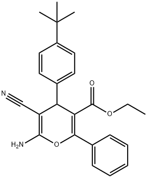 ethyl 6-amino-4-[4-(tert-butyl)phenyl]-5-cyano-2-phenyl-4H-pyran-3-carboxylate 结构式