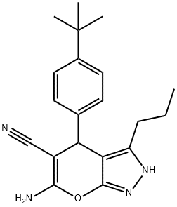 6-amino-4-(4-tert-butylphenyl)-3-propyl-2,4-dihydropyrano[2,3-c]pyrazole-5-carbonitrile 结构式