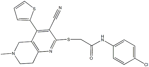 N-(4-chlorophenyl)-2-{[3-cyano-6-methyl-4-(2-thienyl)-5,6,7,8-tetrahydro[1,6]naphthyridin-2-yl]sulfanyl}acetamide,354556-17-5,结构式