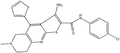 3-amino-N-(4-chlorophenyl)-6-methyl-4-(2-thienyl)-5,6,7,8-tetrahydrothieno[2,3-b][1,6]naphthyridine-2-carboxamide Struktur