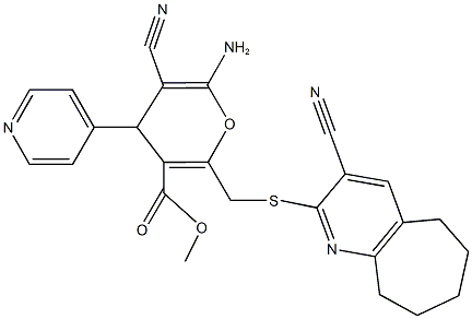 methyl 6-amino-5-cyano-2-{[(3-cyano-6,7,8,9-tetrahydro-5H-cyclohepta[b]pyridin-2-yl)sulfanyl]methyl}-4-(4-pyridinyl)-4H-pyran-3-carboxylate 化学構造式