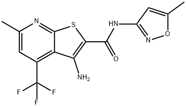 3-amino-6-methyl-N-(5-methyl-3-isoxazolyl)-4-(trifluoromethyl)thieno[2,3-b]pyridine-2-carboxamide Structure