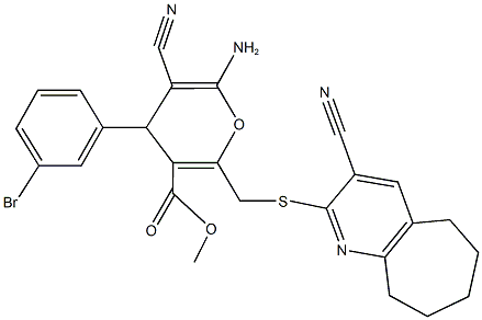 methyl 6-amino-4-(3-bromophenyl)-5-cyano-2-{[(3-cyano-6,7,8,9-tetrahydro-5H-cyclohepta[b]pyridin-2-yl)sulfanyl]methyl}-4H-pyran-3-carboxylate Structure