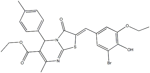 ethyl 2-(3-bromo-5-ethoxy-4-hydroxybenzylidene)-7-methyl-5-(4-methylphenyl)-3-oxo-2,3-dihydro-5H-[1,3]thiazolo[3,2-a]pyrimidine-6-carboxylate Structure