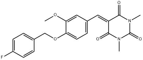 5-{4-[(4-fluorobenzyl)oxy]-3-methoxybenzylidene}-1,3-dimethyl-2,4,6(1H,3H,5H)-pyrimidinetrione Structure