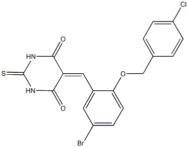 5-{5-bromo-2-[(4-chlorobenzyl)oxy]benzylidene}-2-thioxodihydro-4,6(1H,5H)-pyrimidinedione,354559-80-1,结构式