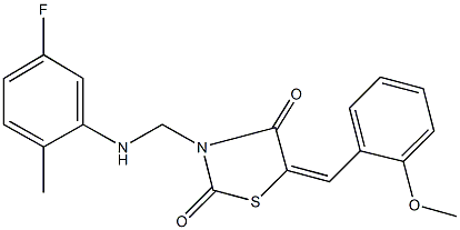 3-[(5-fluoro-2-methylanilino)methyl]-5-(2-methoxybenzylidene)-1,3-thiazolidine-2,4-dione 化学構造式