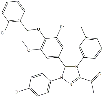 1-[5-{3-bromo-4-[(2-chlorobenzyl)oxy]-5-methoxyphenyl}-1-(4-chlorophenyl)-4-(3-methylphenyl)-4,5-dihydro-1H-1,2,4-triazol-3-yl]ethanone,354560-54-6,结构式