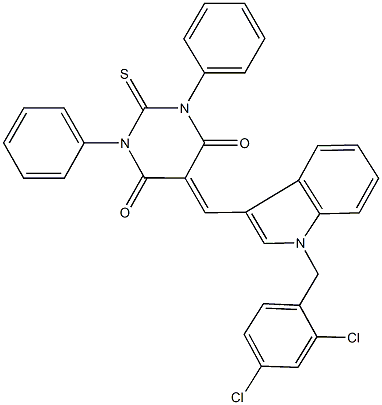 5-{[1-(2,4-dichlorobenzyl)-1H-indol-3-yl]methylene}-1,3-diphenyl-2-thioxodihydro-4,6(1H,5H)-pyrimidinedione 化学構造式