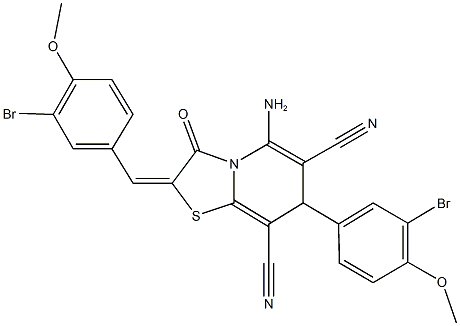 5-amino-2-(3-bromo-4-methoxybenzylidene)-7-(3-bromo-4-methoxyphenyl)-3-oxo-2,3-dihydro-7H-[1,3]thiazolo[3,2-a]pyridine-6,8-dicarbonitrile 化学構造式