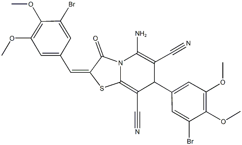 5-amino-2-(3-bromo-4,5-dimethoxybenzylidene)-7-(3-bromo-4,5-dimethoxyphenyl)-3-oxo-2,3-dihydro-7H-[1,3]thiazolo[3,2-a]pyridine-6,8-dicarbonitrile 结构式