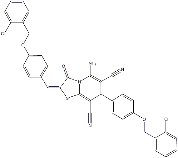 5-amino-2-{4-[(2-chlorobenzyl)oxy]benzylidene}-7-{4-[(2-chlorobenzyl)oxy]phenyl}-3-oxo-2,3-dihydro-7H-[1,3]thiazolo[3,2-a]pyridine-6,8-dicarbonitrile Structure