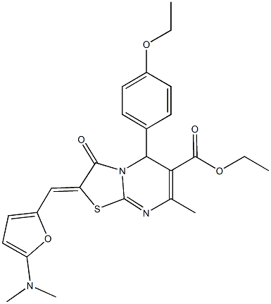ethyl 2-{[5-(dimethylamino)-2-furyl]methylene}-5-(4-ethoxyphenyl)-7-methyl-3-oxo-2,3-dihydro-5H-[1,3]thiazolo[3,2-a]pyrimidine-6-carboxylate 结构式