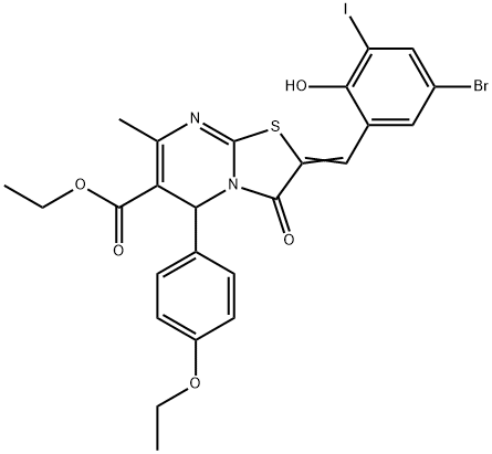 ethyl 2-(5-bromo-2-hydroxy-3-iodobenzylidene)-5-(4-ethoxyphenyl)-7-methyl-3-oxo-2,3-dihydro-5H-[1,3]thiazolo[3,2-a]pyrimidine-6-carboxylate Structure