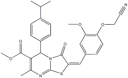 methyl 2-[4-(cyanomethoxy)-3-methoxybenzylidene]-5-(4-isopropylphenyl)-7-methyl-3-oxo-2,3-dihydro-5H-[1,3]thiazolo[3,2-a]pyrimidine-6-carboxylate,354561-47-0,结构式