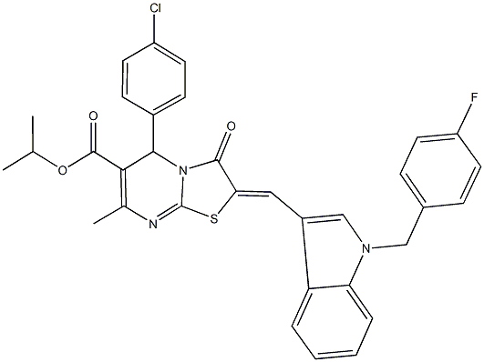 isopropyl 5-(4-chlorophenyl)-2-{[1-(4-fluorobenzyl)-1H-indol-3-yl]methylene}-7-methyl-3-oxo-2,3-dihydro-5H-[1,3]thiazolo[3,2-a]pyrimidine-6-carboxylate Structure