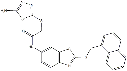 2-[(5-amino-1,3,4-thiadiazol-2-yl)sulfanyl]-N-{2-[(1-naphthylmethyl)sulfanyl]-1,3-benzothiazol-6-yl}acetamide|