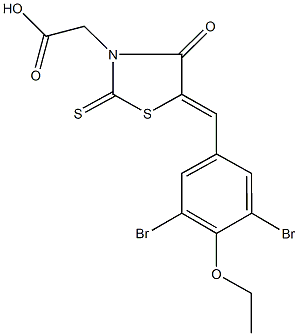 [5-(3,5-dibromo-4-ethoxybenzylidene)-4-oxo-2-thioxo-1,3-thiazolidin-3-yl]acetic acid 化学構造式