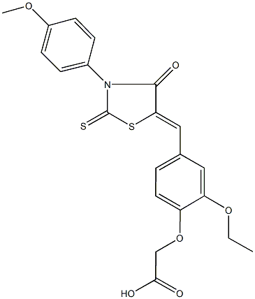 (2-ethoxy-4-{[3-(4-methoxyphenyl)-4-oxo-2-thioxo-1,3-thiazolidin-5-ylidene]methyl}phenoxy)acetic acid Struktur