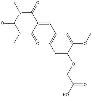 {4-[(1,3-dimethyl-2,4,6-trioxotetrahydro-5(2H)-pyrimidinylidene)methyl]-2-methoxyphenoxy}acetic acid 结构式