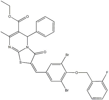 ethyl 2-{3,5-dibromo-4-[(2-fluorobenzyl)oxy]benzylidene}-7-methyl-3-oxo-5-phenyl-2,3-dihydro-5H-[1,3]thiazolo[3,2-a]pyrimidine-6-carboxylate Structure