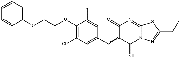 6-[3,5-dichloro-4-(2-phenoxyethoxy)benzylidene]-2-ethyl-5-imino-5,6-dihydro-7H-[1,3,4]thiadiazolo[3,2-a]pyrimidin-7-one 化学構造式