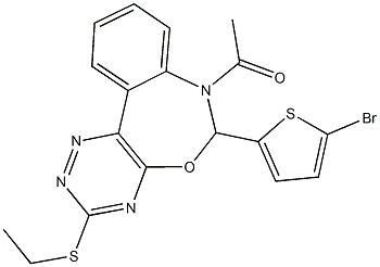 7-acetyl-6-(5-bromo-2-thienyl)-3-(ethylsulfanyl)-6,7-dihydro[1,2,4]triazino[5,6-d][3,1]benzoxazepine Struktur