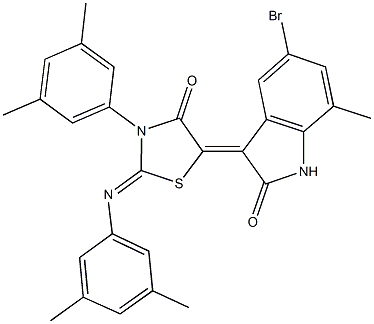 5-bromo-3-{3-(3,5-dimethylphenyl)-2-[(3,5-dimethylphenyl)imino]-4-oxo-1,3-thiazolidin-5-ylidene}-7-methyl-1,3-dihydro-2H-indol-2-one Struktur