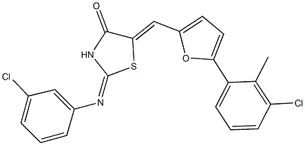 5-{[5-(3-chloro-2-methylphenyl)-2-furyl]methylene}-2-[(3-chlorophenyl)imino]-1,3-thiazolidin-4-one Structure