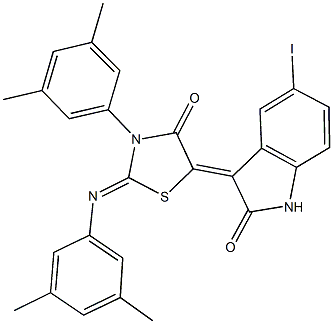 3-{3-(3,5-dimethylphenyl)-2-[(3,5-dimethylphenyl)imino]-4-oxo-1,3-thiazolidin-5-ylidene}-5-iodo-1,3-dihydro-2H-indol-2-one 结构式