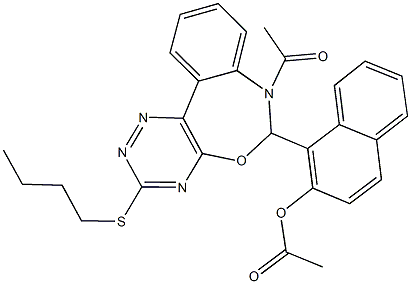 1-[7-acetyl-3-(butylsulfanyl)-6,7-dihydro[1,2,4]triazino[5,6-d][3,1]benzoxazepin-6-yl]-2-naphthyl acetate Structure