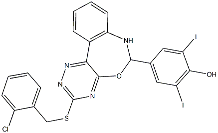 4-{3-[(2-chlorobenzyl)sulfanyl]-6,7-dihydro[1,2,4]triazino[5,6-d][3,1]benzoxazepin-6-yl}-2,6-diiodophenol Structure