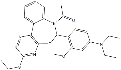 N-{4-[7-acetyl-3-(ethylsulfanyl)-6,7-dihydro[1,2,4]triazino[5,6-d][3,1]benzoxazepin-6-yl]-3-methoxyphenyl}-N,N-diethylamine Structure
