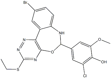 4-[10-bromo-3-(ethylsulfanyl)-6,7-dihydro[1,2,4]triazino[5,6-d][3,1]benzoxazepin-6-yl]-2-chloro-6-methoxyphenol Struktur