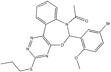 7-acetyl-6-(5-bromo-2-methoxyphenyl)-3-(propylsulfanyl)-6,7-dihydro[1,2,4]triazino[5,6-d][3,1]benzoxazepine Struktur