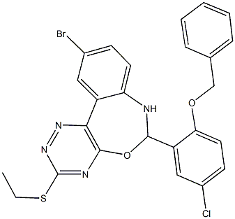 6-[2-(benzyloxy)-5-chlorophenyl]-10-bromo-3-(ethylsulfanyl)-6,7-dihydro[1,2,4]triazino[5,6-d][3,1]benzoxazepine 化学構造式