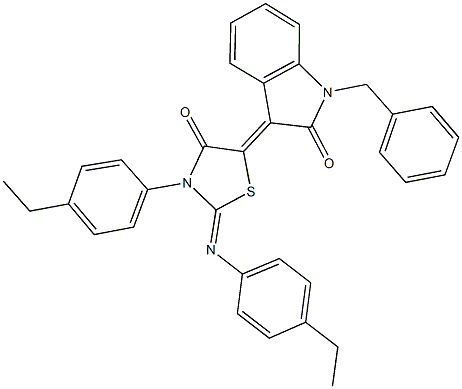 1-benzyl-3-{3-(4-ethylphenyl)-2-[(4-ethylphenyl)imino]-4-oxo-1,3-thiazolidin-5-ylidene}-1,3-dihydro-2H-indol-2-one Structure