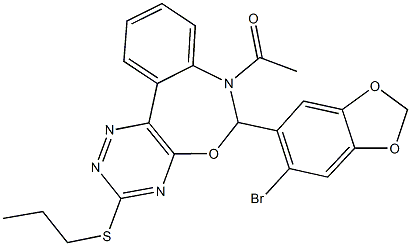 7-acetyl-6-(6-bromo-1,3-benzodioxol-5-yl)-3-(propylsulfanyl)-6,7-dihydro[1,2,4]triazino[5,6-d][3,1]benzoxazepine Struktur