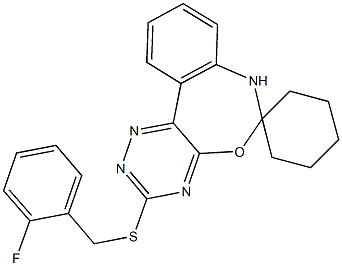 3-[(2-fluorobenzyl)sulfanyl]-6,7-dihydrospiro([1,2,4]triazino[5,6-d][3,1]benzoxazepine-6,1'-cyclohexane) Structure