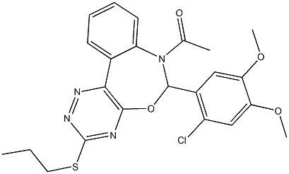 7-acetyl-6-(2-chloro-4,5-dimethoxyphenyl)-3-(propylsulfanyl)-6,7-dihydro[1,2,4]triazino[5,6-d][3,1]benzoxazepine,354778-66-8,结构式