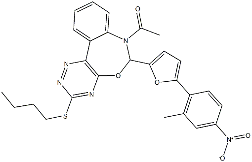 7-acetyl-3-(butylsulfanyl)-6-(5-{4-nitro-2-methylphenyl}-2-furyl)-6,7-dihydro[1,2,4]triazino[5,6-d][3,1]benzoxazepine Structure