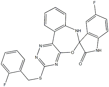 5-fluoro-3'-[(2-fluorobenzyl)sulfanyl]-1,3,6',7'-tetrahydrospiro(2H-indole-3,6'-[1,2,4]triazino[5,6-d][3,1]benzoxazepine)-2-one,354778-87-3,结构式
