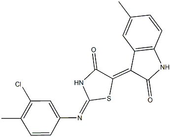 3-{2-[(3-chloro-4-methylphenyl)imino]-4-oxo-1,3-thiazolidin-5-ylidene}-5-methyl-1,3-dihydro-2H-indol-2-one,354778-90-8,结构式