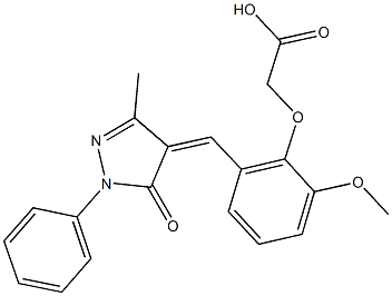 {2-methoxy-6-[(3-methyl-5-oxo-1-phenyl-1,5-dihydro-4H-pyrazol-4-ylidene)methyl]phenoxy}acetic acid Struktur