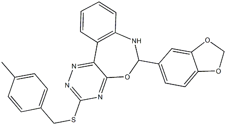 6-(1,3-benzodioxol-5-yl)-6,7-dihydro[1,2,4]triazino[5,6-d][3,1]benzoxazepin-3-yl 4-methylbenzyl sulfide 结构式