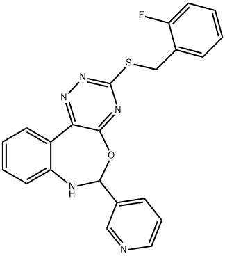 2-fluorobenzyl 6-(3-pyridinyl)-6,7-dihydro[1,2,4]triazino[5,6-d][3,1]benzoxazepin-3-yl sulfide 结构式