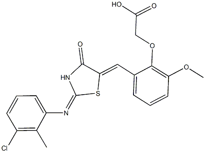 [2-({2-[(3-chloro-2-methylphenyl)imino]-4-oxo-1,3-thiazolidin-5-ylidene}methyl)-6-methoxyphenoxy]acetic acid,354779-20-7,结构式