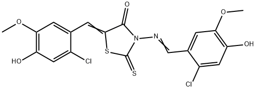 5-(2-chloro-4-hydroxy-5-methoxybenzylidene)-3-[(2-chloro-4-hydroxy-5-methoxybenzylidene)amino]-2-thioxo-1,3-thiazolidin-4-one 化学構造式